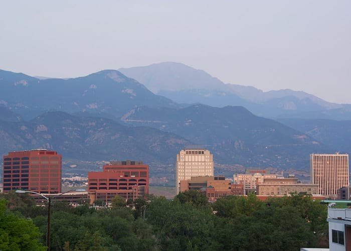 Colorado Springs downtown with Pikes Peak